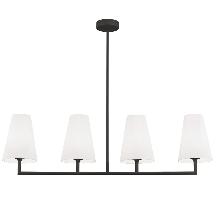 Podłużny czarny żyrandol Safiano z białymi abażurami