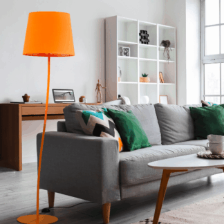 Dekoracyjna stojąca lampa Nicola w pomarańczowym kolorze