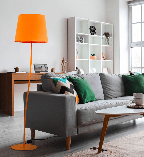 Dekoracyjna stojąca lampa Nicola w pomarańczowym kolorze