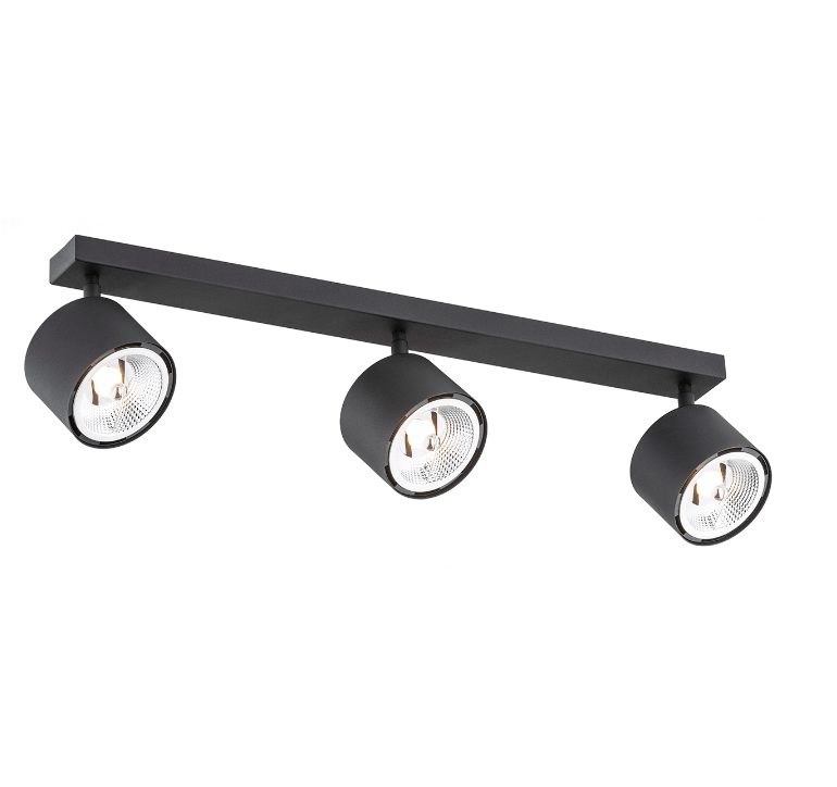 Nowoczesna lampa sufitowa Clevland z trzema czarnymi reflektorami