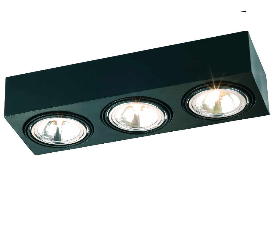 Czarna lampa sufitowa Rodos z trzema regulowanymi reflektorami