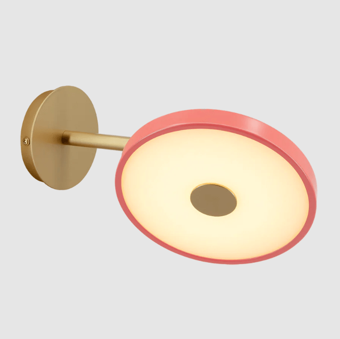 Różowo-złoty kinkiet LED Asteria Wall z obrotowym, płaskim kloszem i kablem