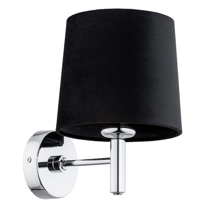 Srebrny kinkiet Bolzano z czarnym welurowym abażurem do sypialni