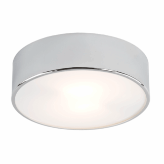 Srebrny plafon łazienkowy Darling o średnicy 25 cm z hartowanego szkła i chromowanym wykończeniem