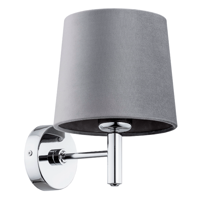 Szary kinkiet Bolzano z abażurem i srebrną podstawą do sypialni