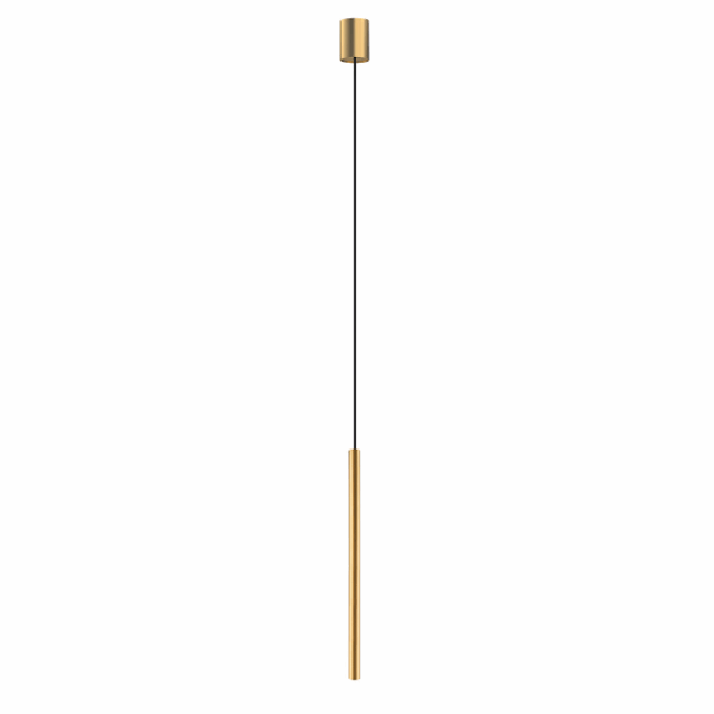 Złota, podłużna lampa wisząca Laser o długości 49 cm