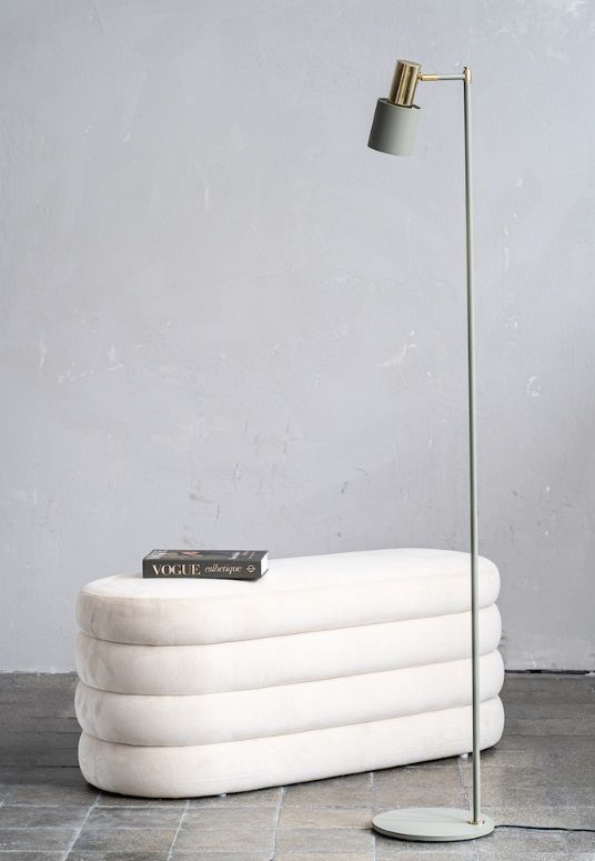 Stylowa lampa podłogowa Doria w zielono-złotych barwach z regulowanym kloszem