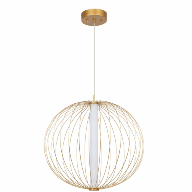 Złota wisząca lampa druciana Treviso o średnicy 60 cm z tubą LED w kloszu i regulacją barwy światła CCT