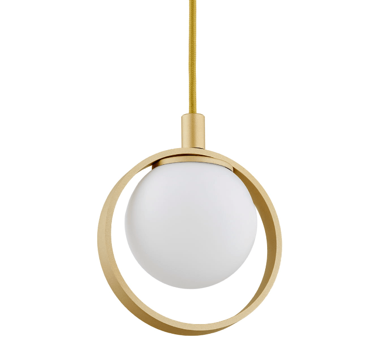 Złota wisząca lampa Saturnia z opalową kulą