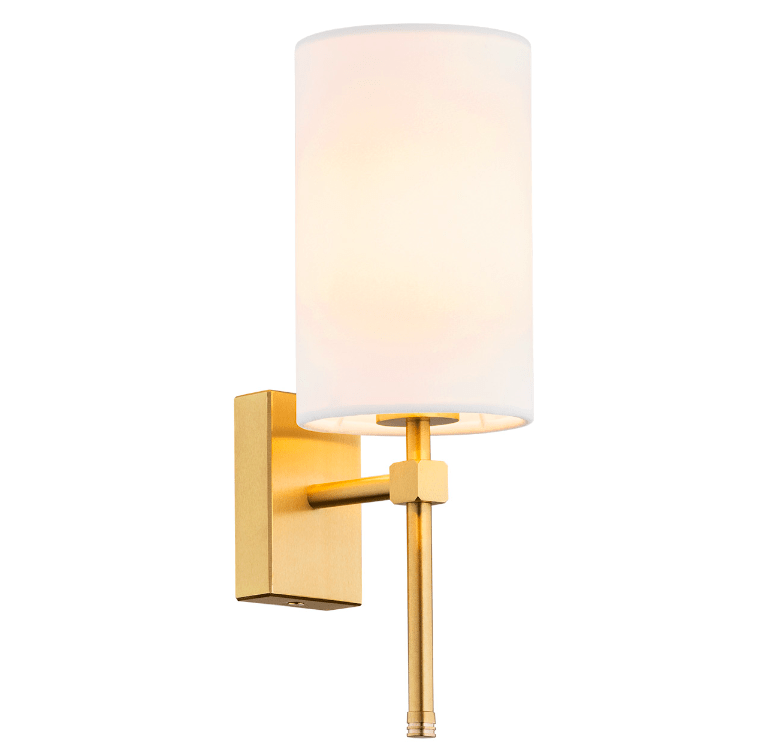 Kinkiet Abruzzo w złotym kolorze ze szczotkowanego mosiądzu z białym abażurem