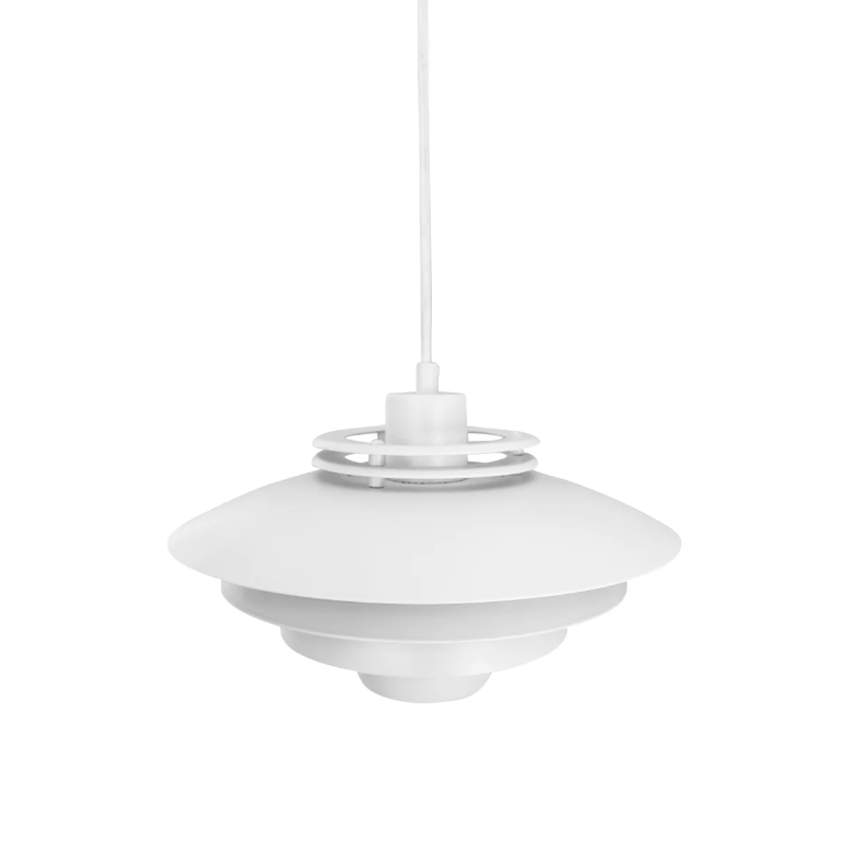 Biała, wisząca lampa Ejka Mini 30 w nordyckim stylu od Dyberg Larsen