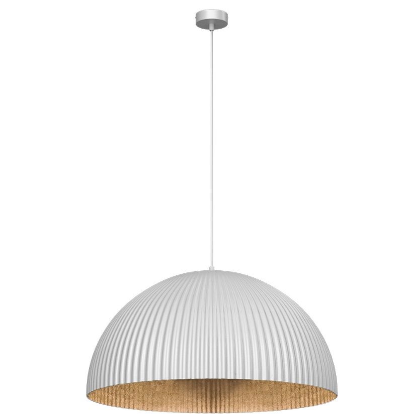 Biała wisząca lampa kuchenna Gandra z falistym kloszem