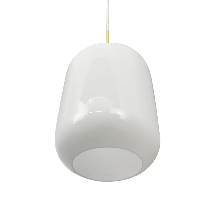 Biała wisząca lampa Silvia D15 z eleganckimi złotymi akcentami