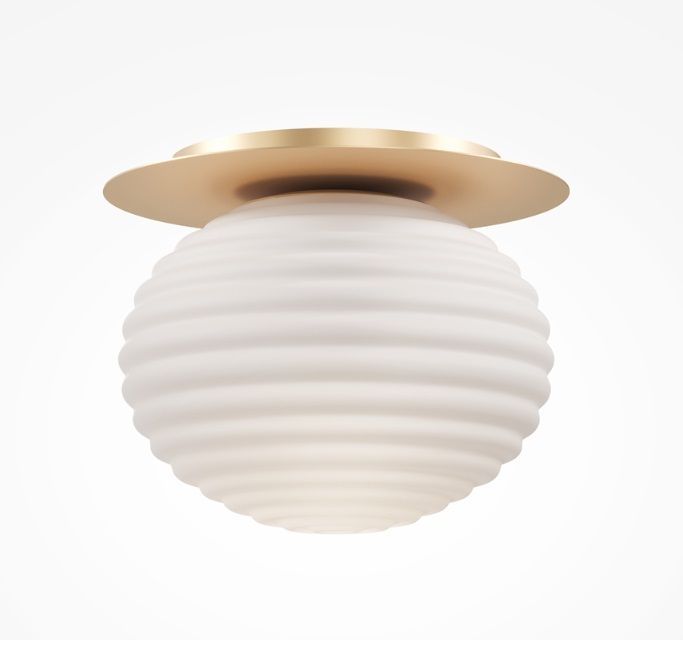 Biały plafon Reels z ryflowanego szkła o średnicy 35 cm, idealny do kuchni, łazienki i sypialni