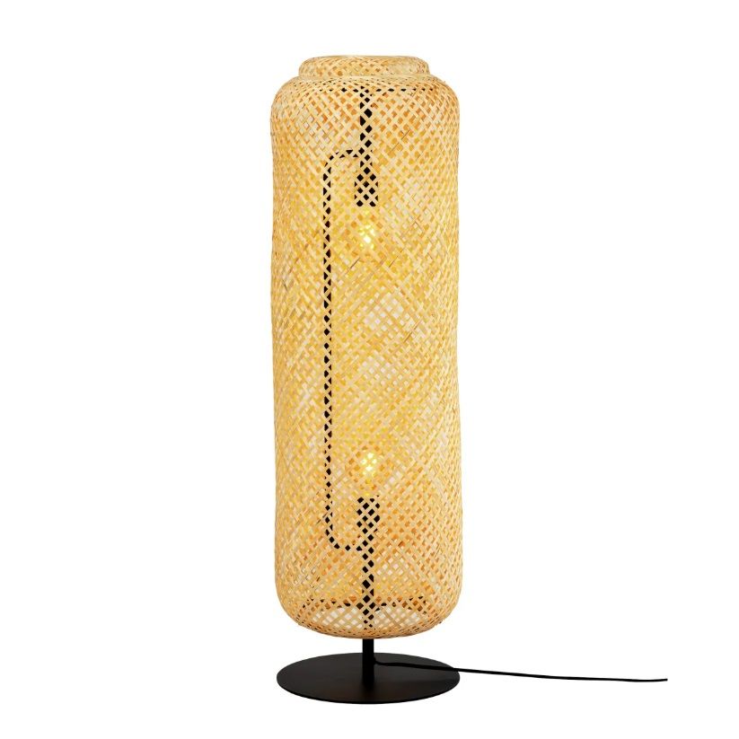 Boho lampa stojąca Boom, wykonana ręcznie z plecionego bambusa
