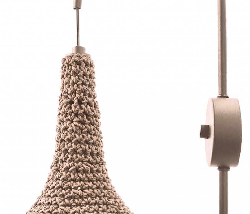 Brązowy, szydełkowany kinkiet boho Mahaka wykonany z bawełny