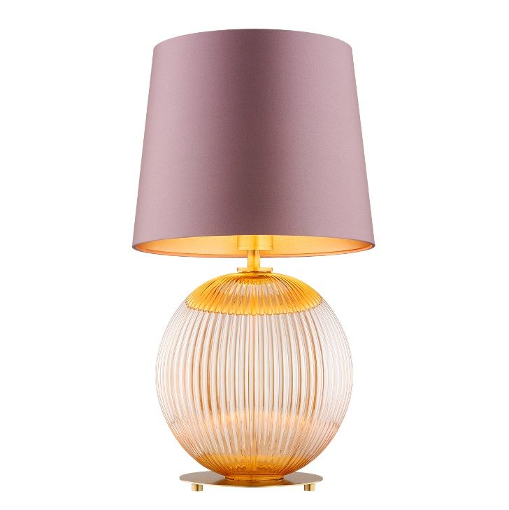 Bursztynowa lampa stołowa Hamilton z abażurem w odcieniu brudnego różu