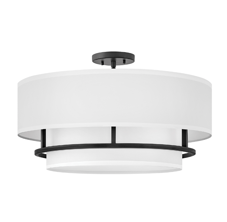 Czarna regulowana lampa sufitowa Graham 4 z podwójnym abażurem, idealna do sypialni