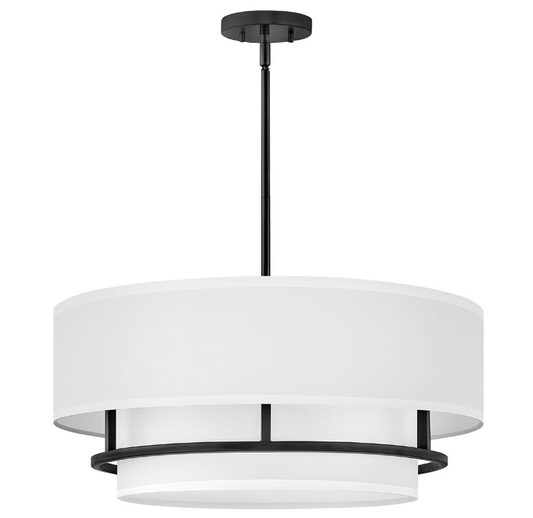 Czarna regulowana lampa sufitowa Graham 4 z podwójnym abażurem, idealna do sypialni