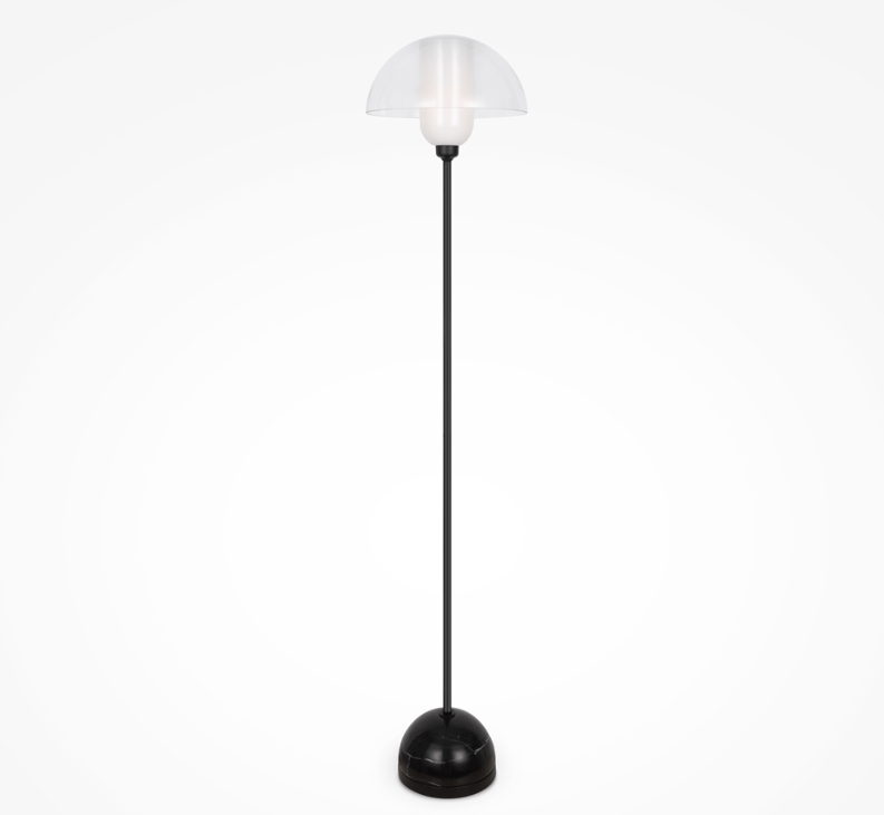 Czarna stojąca lampa Memory w kształcie grzybka z ceramiczną podstawą i szklanym kloszem