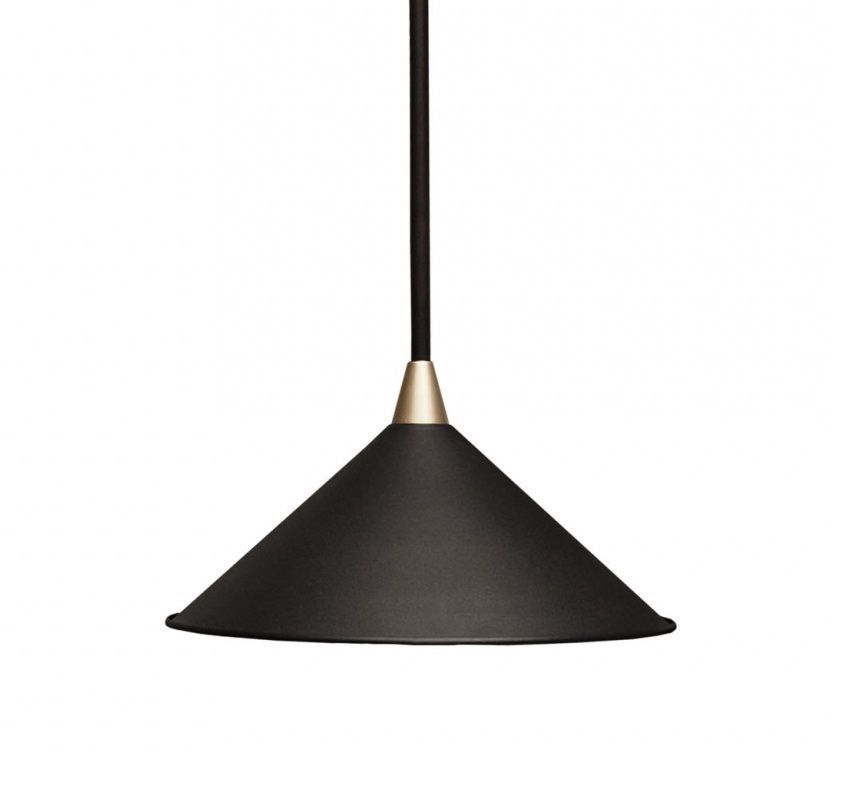 Czarna, stożkowa lampa wisząca Merto 1 w stylu loftowym z eleganckim złotym akcentem