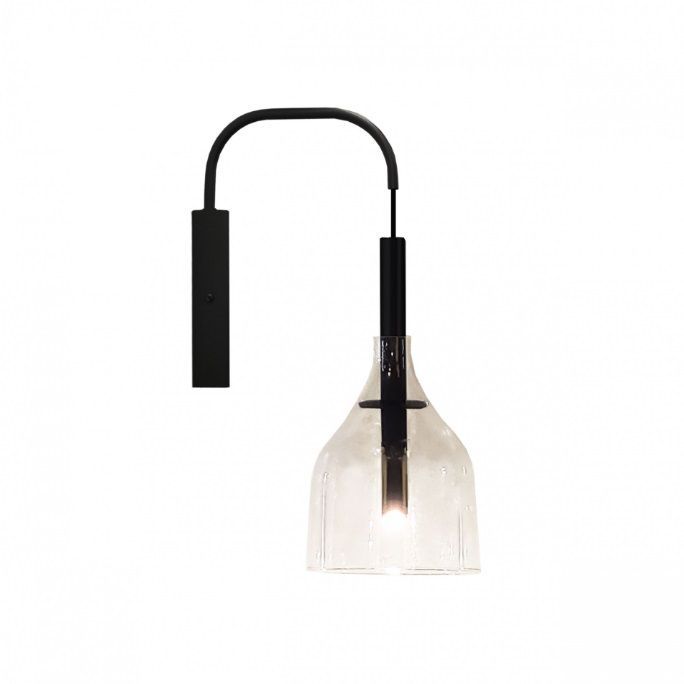 Czarny kinkiet szklany Botor z przezroczystym kielichem