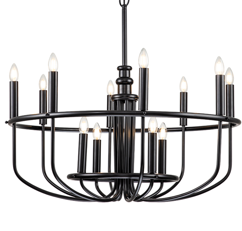 Czarny świecznikowy żyrandol Capitol Hill 12 do salonu