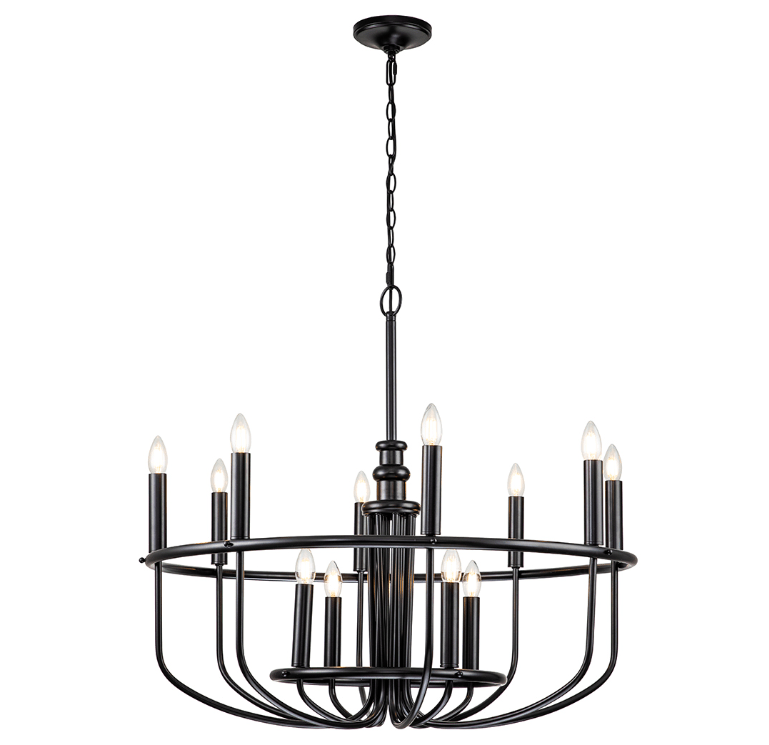 Czarny świecznikowy żyrandol Capitol Hill 12 do salonu