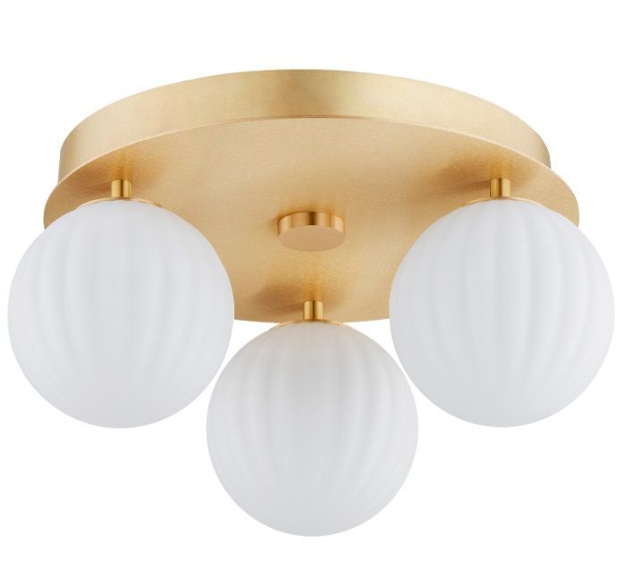 Dekoracyjny plafon Paloma z mosiądzu i trzema białymi kulami