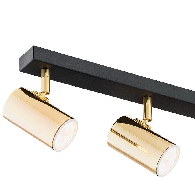 Długa natynkowa oprawa Lagos z trzema złoto-czarnymi reflektorami