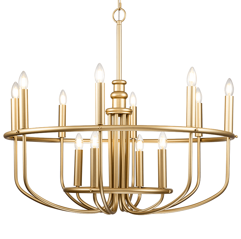 Duży żyrandol w angielskim stylu Capitol Hill 12 z eleganckiego mosiądzu w złotym odcieniu