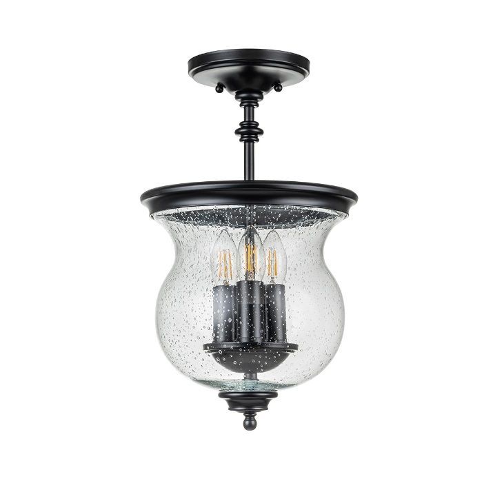 Elegancka czarna lampa sufitowa Pickering Lane 3 ze szklaną oprawą