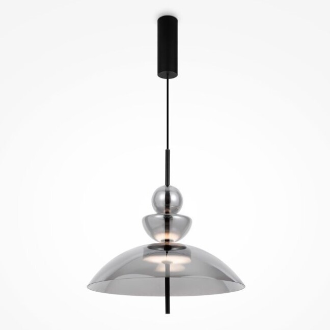 Elegancka wisząca lampa LED Bangkok z dymionym szklanym kloszem o średnicy 40 cm