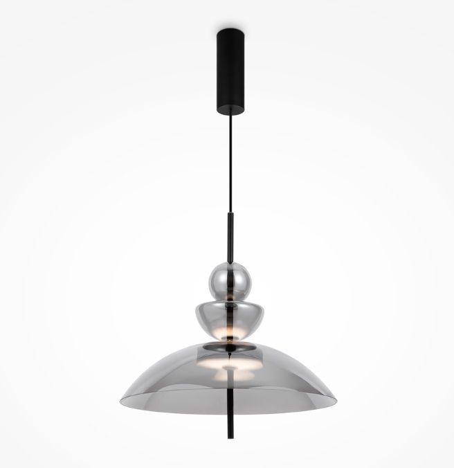 Elegancka wisząca lampa LED Bangkok z dymionym szklanym kloszem o średnicy 40 cm