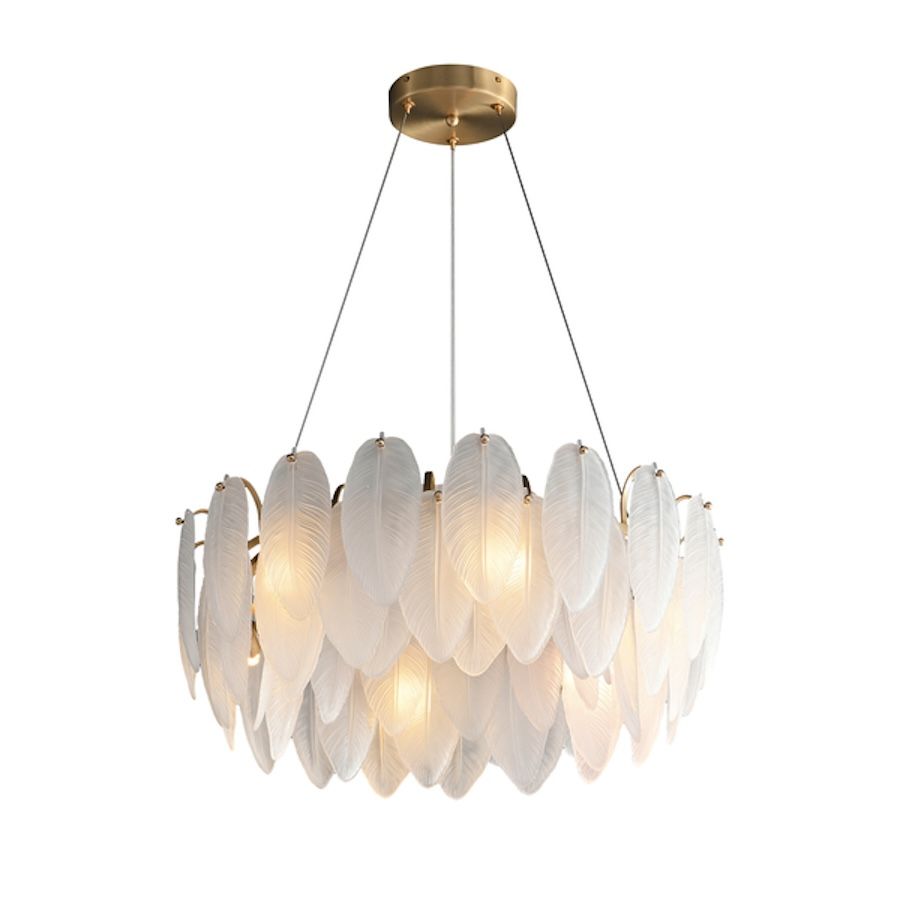 Elegancka złota lampa wisząca Piuma 60 z szklanymi kryształami