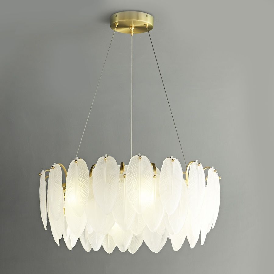 Elegancka złota lampa wisząca Piuma 60 z szklanymi kryształami