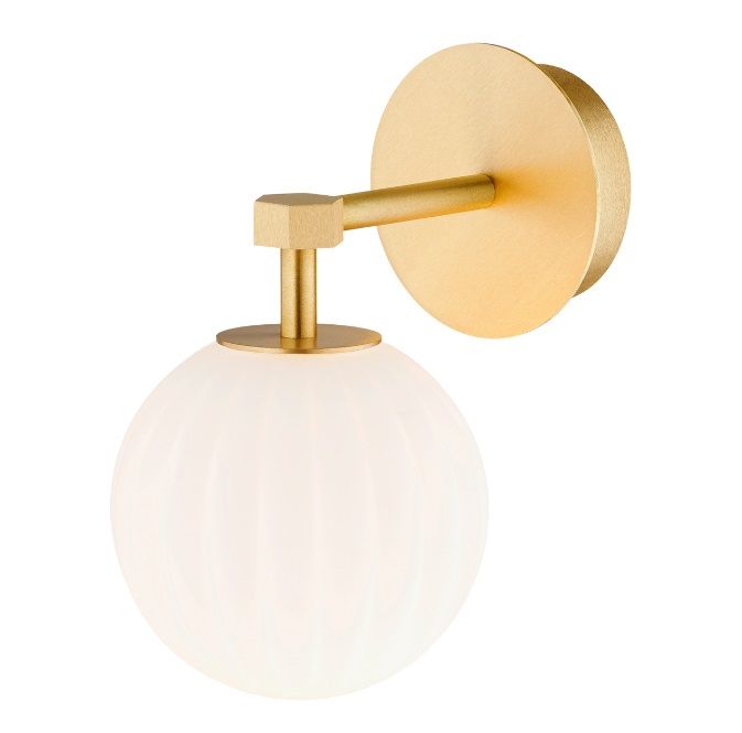 Elegancki złoty kinkiet Paloma z mosiądzu i szkła, idealny do łazienki