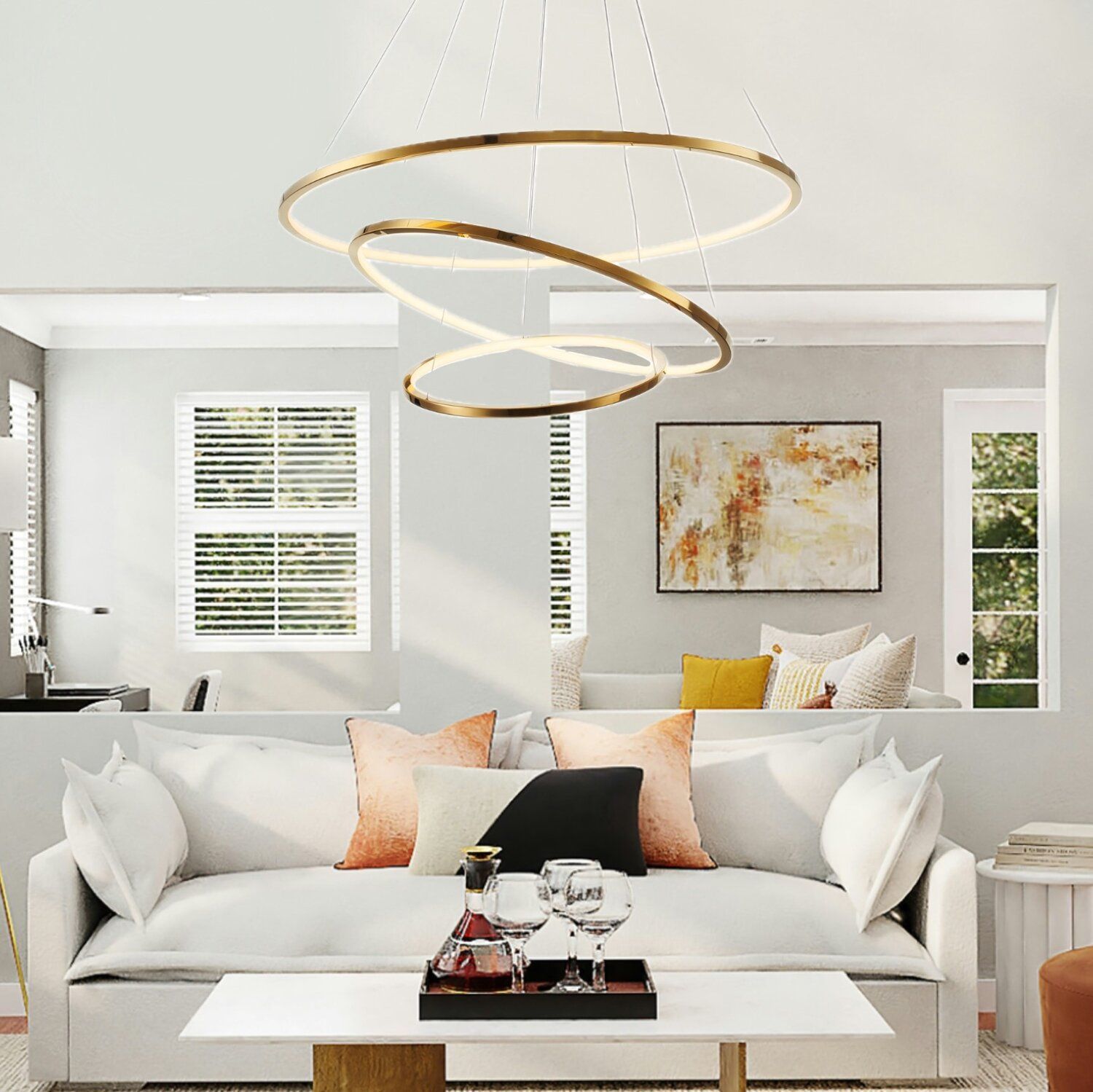 Lampa sufitowa LED CIRCLE SLIM w kolorze złotym, trzy pierścienie o średnicach 40, 60 i 80 cm