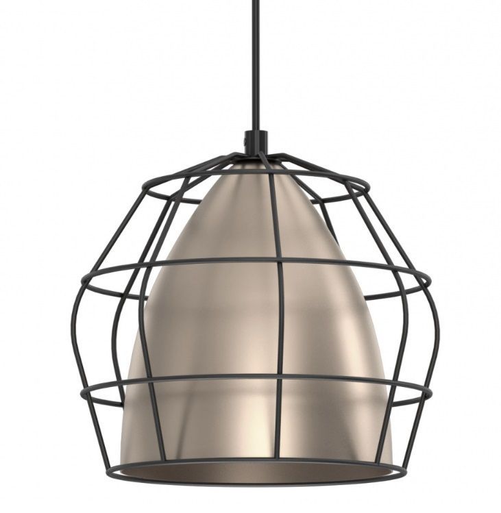 Loftowa wisząca lampa Alkana z drucianym platynowym kloszem