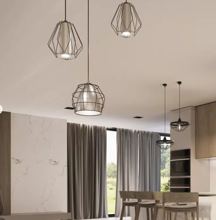 Loftowa wisząca lampa Alkana z drucianym platynowym kloszem