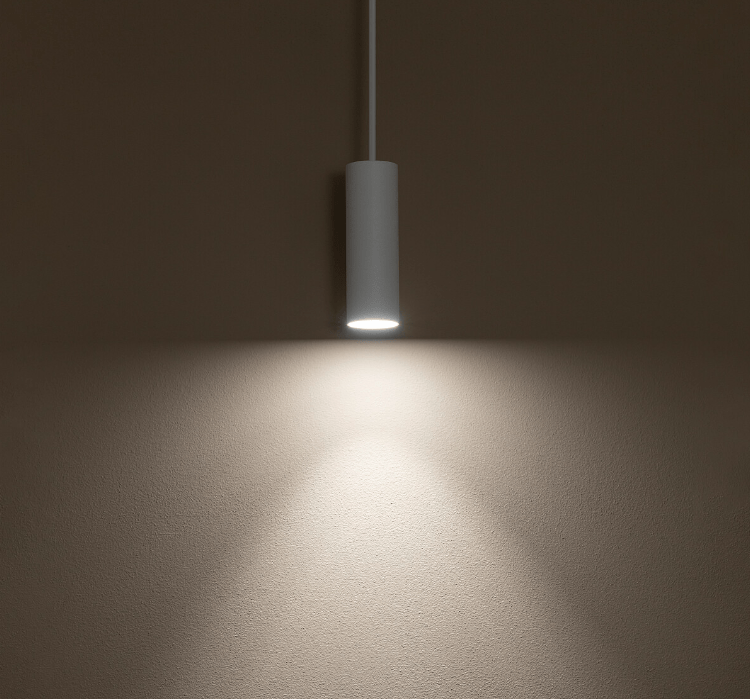 Biała, wisząca tubka Fourty S o długości 12 cm w minimalistycznym stylu