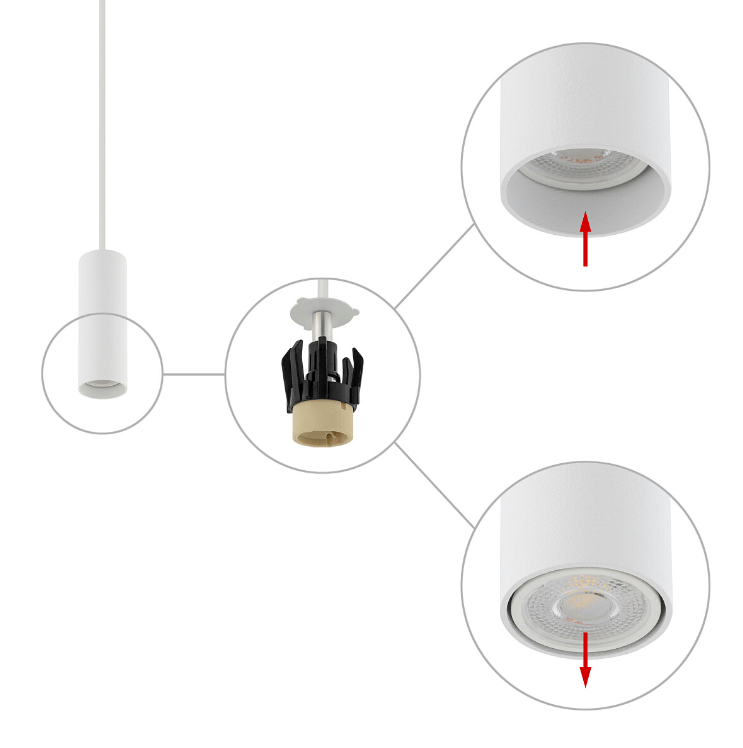 Biała, wisząca tubka Fourty S o długości 12 cm w minimalistycznym stylu