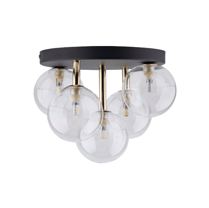 Czarno-złota lampa sufitowa Nilos z przezroczystymi kloszami w kształcie kul