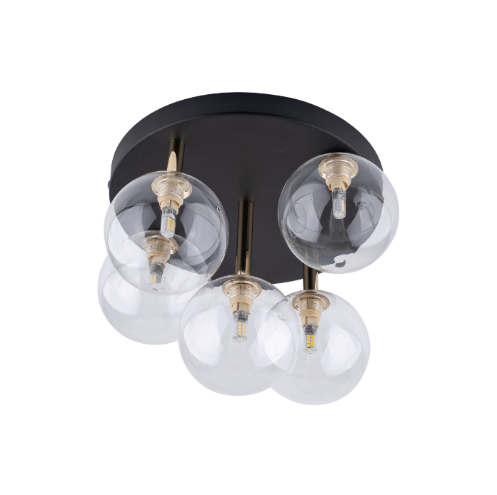 Czarno-złota lampa sufitowa Nilos z przezroczystymi kloszami w kształcie kul