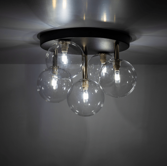 Czarno-złota lampa sufitowa Nilos z przezroczystymi kloszami w kształcie kul