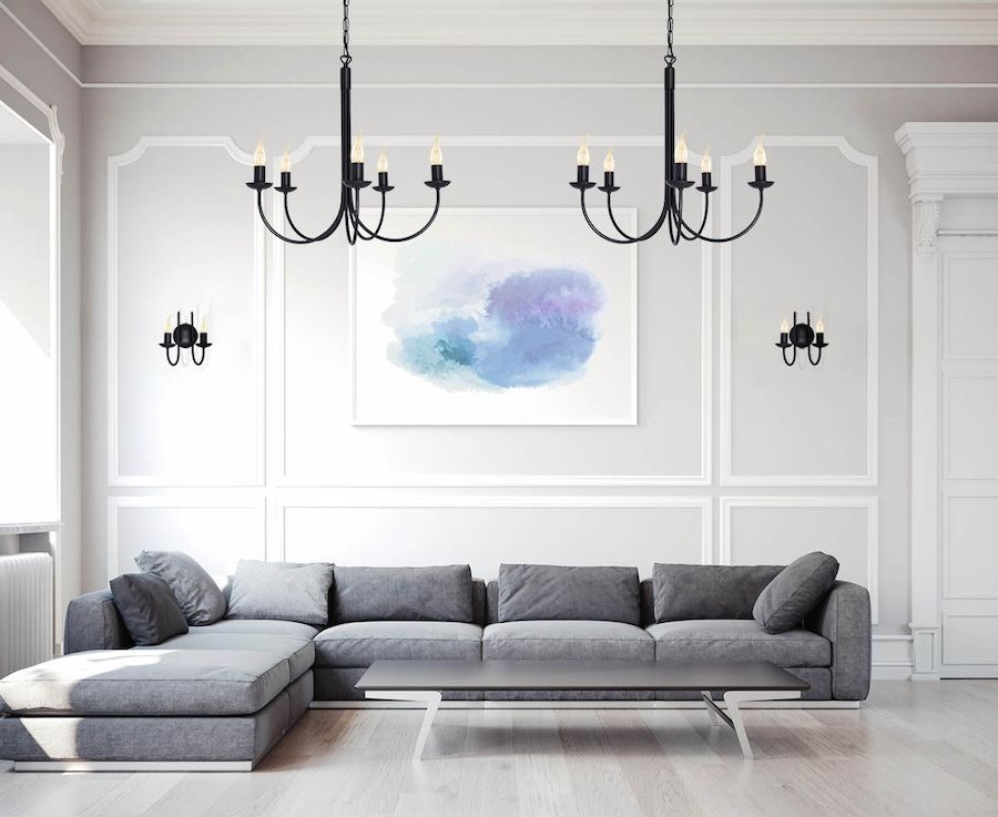 Czarny, 5-punktowy żyrandol Haris w klasycznym stylu rustykalnym