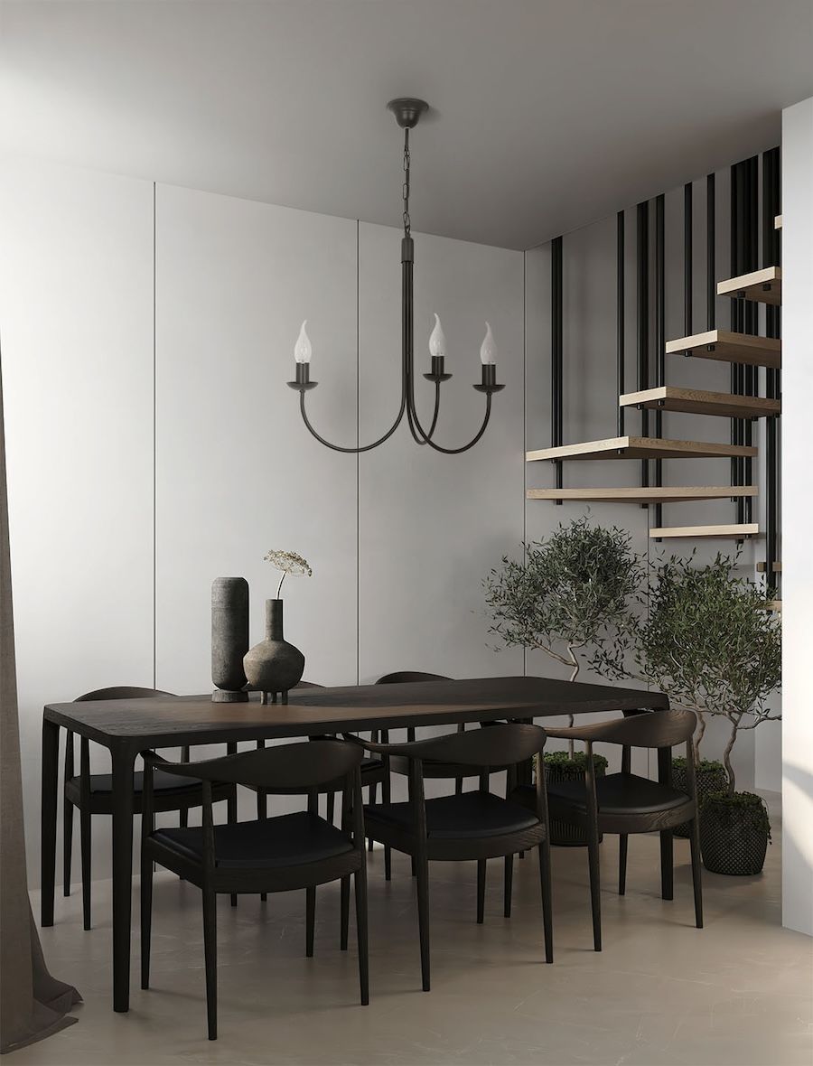 Czarny, klasyczny żyrandol Haris na trzy żarówki w niewielkim rozmiarze