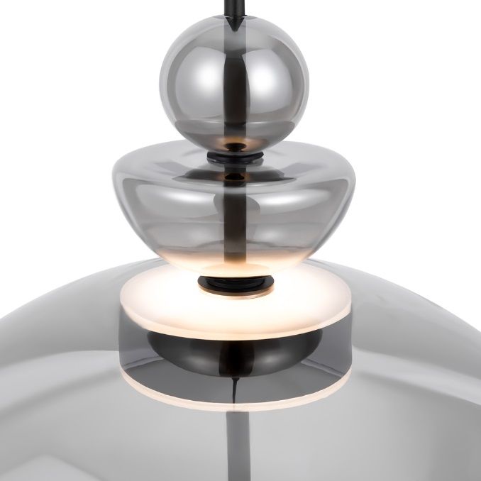 Elegancka wisząca lampa LED Bangkok z dymionym szklanym kloszem o średnicy 40 cm