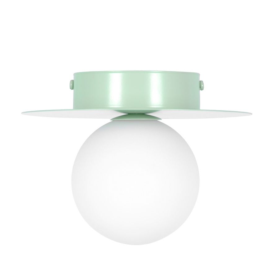 Kinkiet lub lampa sufitowa Robin w kolorze szałwiowym z mlecznym kloszem