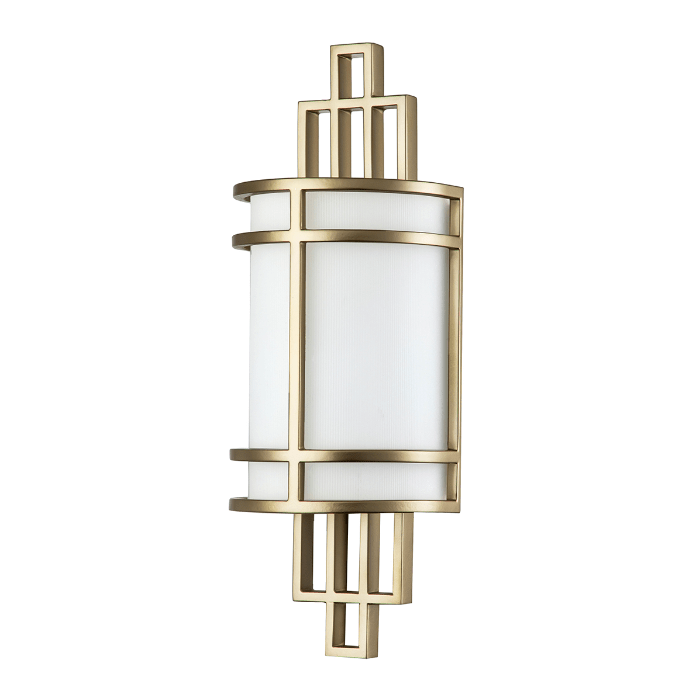 Klasyczny kinkiet Fusion w złotym kolorze z beżowym szkłem